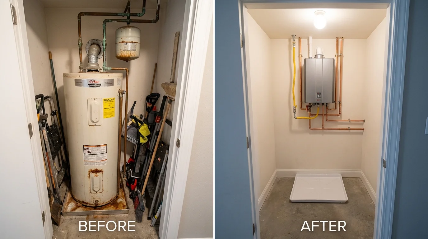 Tank water heater versus wall-mounted tankless unit comparison for Acworth, GA homeowners